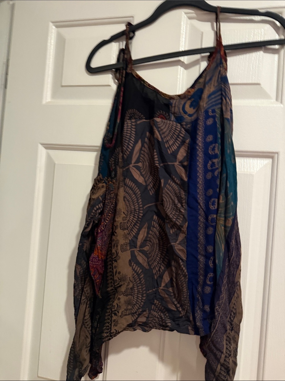 Boho Printed Sleeveless Tank Top in Navy, Teal & Brown